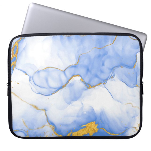 Modern blå Guld-marble-bakgrund Laptop sleeve (Framsidan)