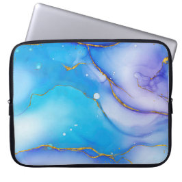 Modern blå Guld-marble-bakgrund Laptop sleeve