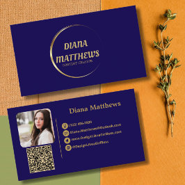 Modern blå Guld,QR-Professionell - foto Visitkort