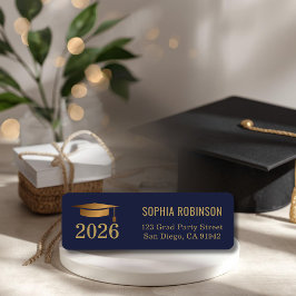 Modern blå guldskrift typografi examen returadress etikett