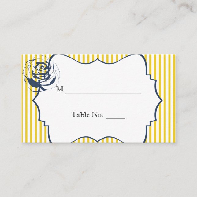 Modern blå Gult Bröllop i Rand Placeringskort (Framsida)