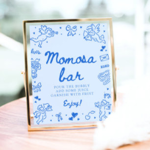 Modern blå handritad baby shower Momosa Barskylt Poster