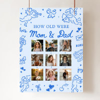 Modern blå handritad Hur gamla var mamma & pappa s