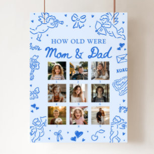 Modern blå handritad Hur gamla var mamma & pappa s Poster
