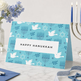 Modern blå Hanukkah Teal Menorah, Duva & Stjärna Helgkort