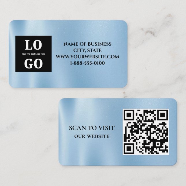 Modern blå himmel anpassad logotyp och QR-kod Visitkort (Fram/baksida)