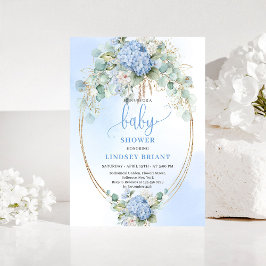 Modern Blå Hortensia Baby Shower Inbjudan
