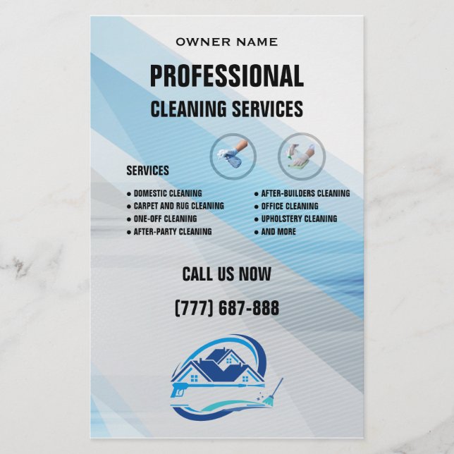 Modern Blå Husstädning Service Husstädning  Flygblad (Framsidan)
