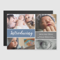 Modern blå introduktion baby-skriptfotokollage