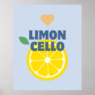 Modern blå italienska leemons Limoncello Pub Poster