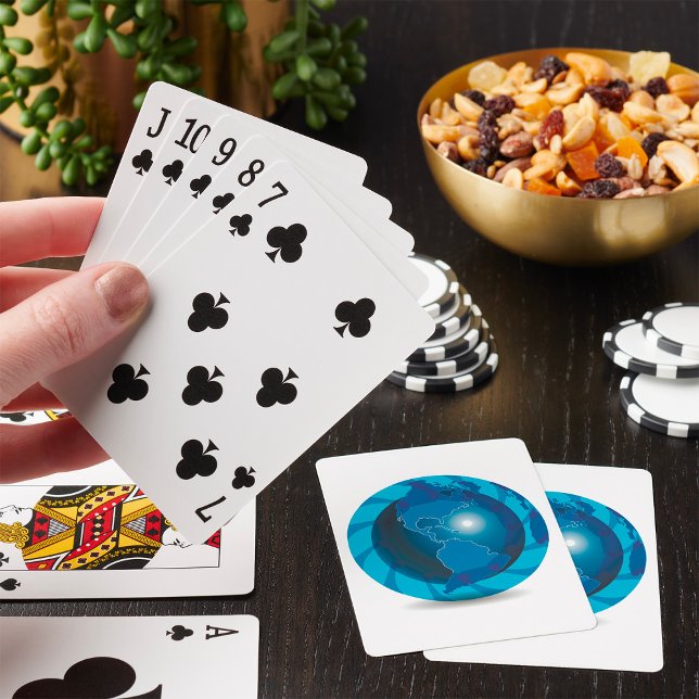 Modern blå jordglob Världskarta Casinokort (Skapare uppladdad)