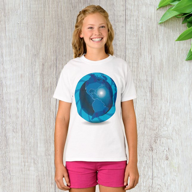 Modern blå jordglob världskarta t shirt (Skapare uppladdad)