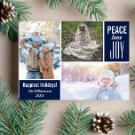 Modern blå julfredshus, Kärlek Joy Photo Collage Julkort<br><div class="desc">Det här moderna kortet "Happiest Helgdagars" innehåller 3 foton, ord "Peace Kärlek Joy" och anpassad text på framsidan och baksidan. Du kan enkelt ändra bakgrunden färg så att den matchar dina helgdag - klicka bara på anpassa och sedan på den lilla öga-pipetten. Modern och enkel men ändå sofistikerad och trendig...</div>