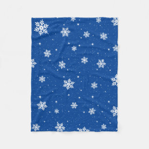 Modern blå julstjärnor Snöflingor Mönster Fleecefilt