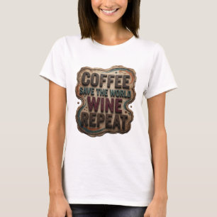Modern Blå KAFFE RÄDDA VÄRLDEN VIN UPPREPA T Shirt
