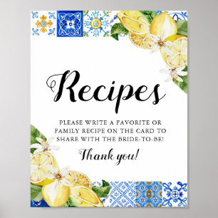 Modern blå kakel citroner bröllopsdusch recept sky poster