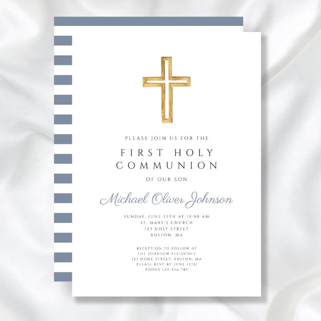 Modern Blå Kors Pojke Första Kommunion Inbjudningar (Modern Blue Cross Boy First Communion Invitation)