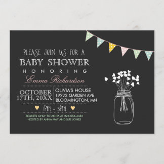 Modern Blå Kritskrifts Baby Shower-inbjudan Inbjudningar