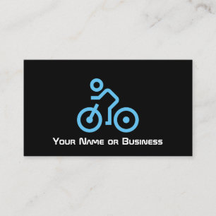Modern blå kurvsymbol på svart cykel visitkort