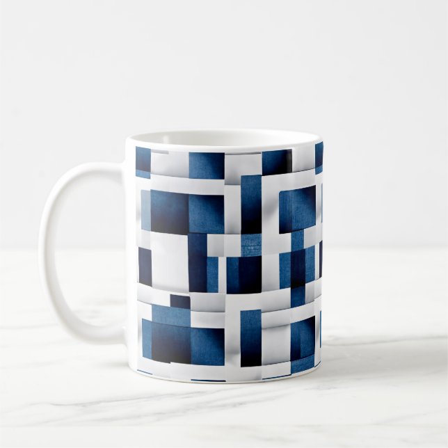 Modern blå kvadrat Upprepande Mönster Kaffemugg (Vänster)