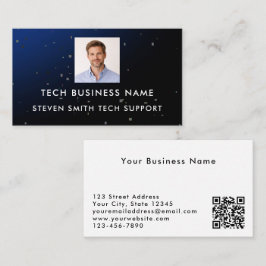 Modern Blå Lägg Till Foto & QR-kod Tech Profession Visitkort