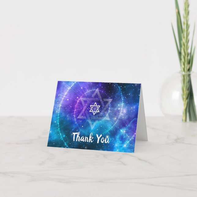 Modern blå Lila Galaxy Fladdermus Pub Mitzvah Fold Tack Kort (Framsida)