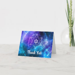 Modern blå Lila Galaxy Fladdermus Pub Mitzvah Fold Tack Kort