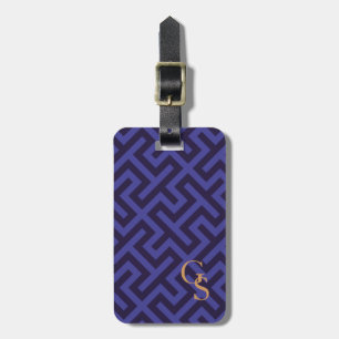 Modern blå lila geometrisk mönster monogram bagagebricka