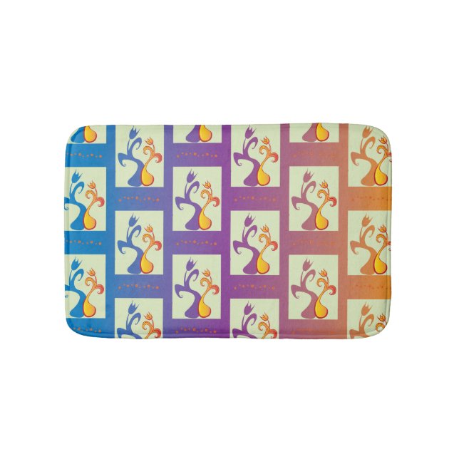 Modern blå, lila, orange Tulip par Blommigt Badrumsmatta (Framsidan)