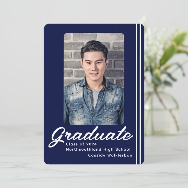 Modern blå linjefoto Studenten-meddelande (Stående Fram)