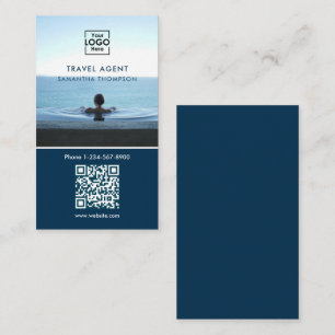 Modern blå Logotyp i QR-kod för företagsfoto Visitkort