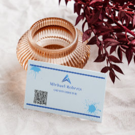 Modern Blå Målad Stänk Kreativ med QR-kod Visitkort