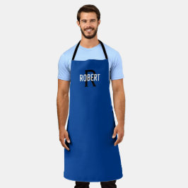 Modern blå man monogram namn apron