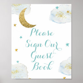 Modern blå Måne Skriv under vår gäst Bok Poster