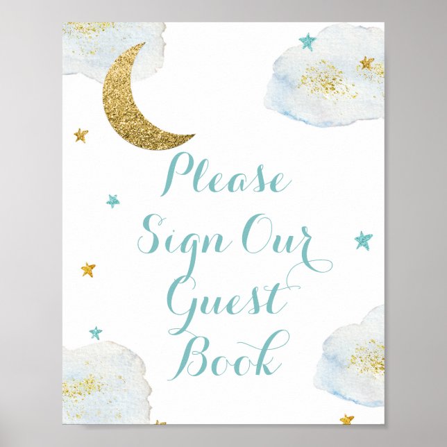 Modern blå Måne Skriv under vår gäst Bok Poster (Framsidan)