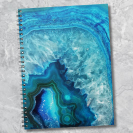Modern blå marble Agate Anteckningsbok Med Spiral