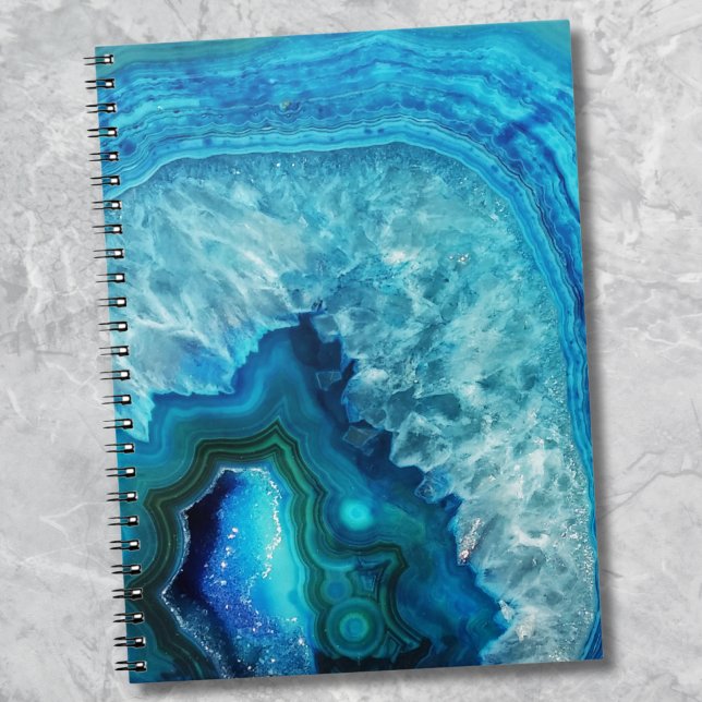 Modern blå marble Agate Anteckningsbok Med Spiral (Modern Blue Marble Agate notebook)