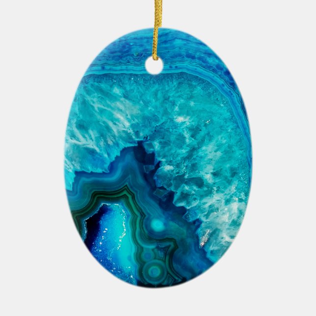 Modern blå marble Agate Julgransprydnad Keramik (Framsidan)