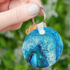 Modern blå marble Agate Nyckelring