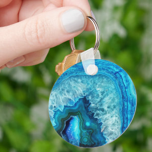 Modern blå marble Agate Nyckelring