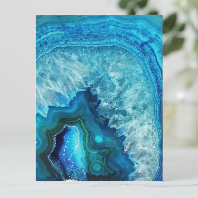 Modern blå marble Agate Vykort (Aqua Blue Turquoise Geode Mineral Crystal Postcard)