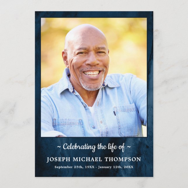 Modern blå marble Photo Order of Service-begravnin Program (Framsida)