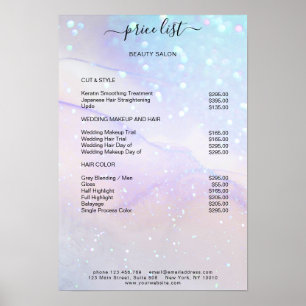 Modern Blå Marmor Glitter Salong Prislista  Poster