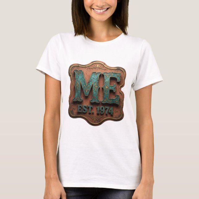 Modern blå ME EST 1974 Print T Shirt (Framsida)