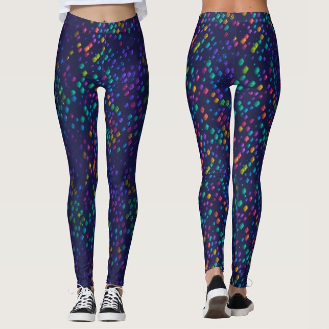 Modern Blå Med Färgglad Regnbåge Geometriskt Ljus Leggings (Skapare uppladdad)