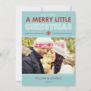 Modern blå merry Little jul Flat Card Julkort