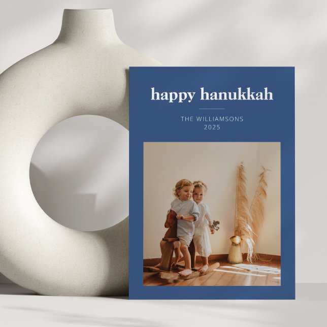 Modern Blå Minimalistisk Hanukkah Familjefoto Julkort (Skapare uppladdad)