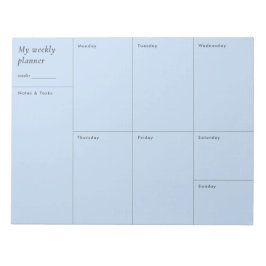 Modern blå minimalistisk veckoplanering anteckningsblock