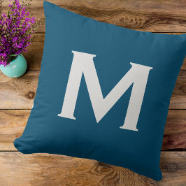 Modern blå monogram enkel Elegant Kudde