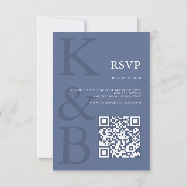 Modern blå monogram minimalistisk bröllopsfest OSA kort (Framsida)